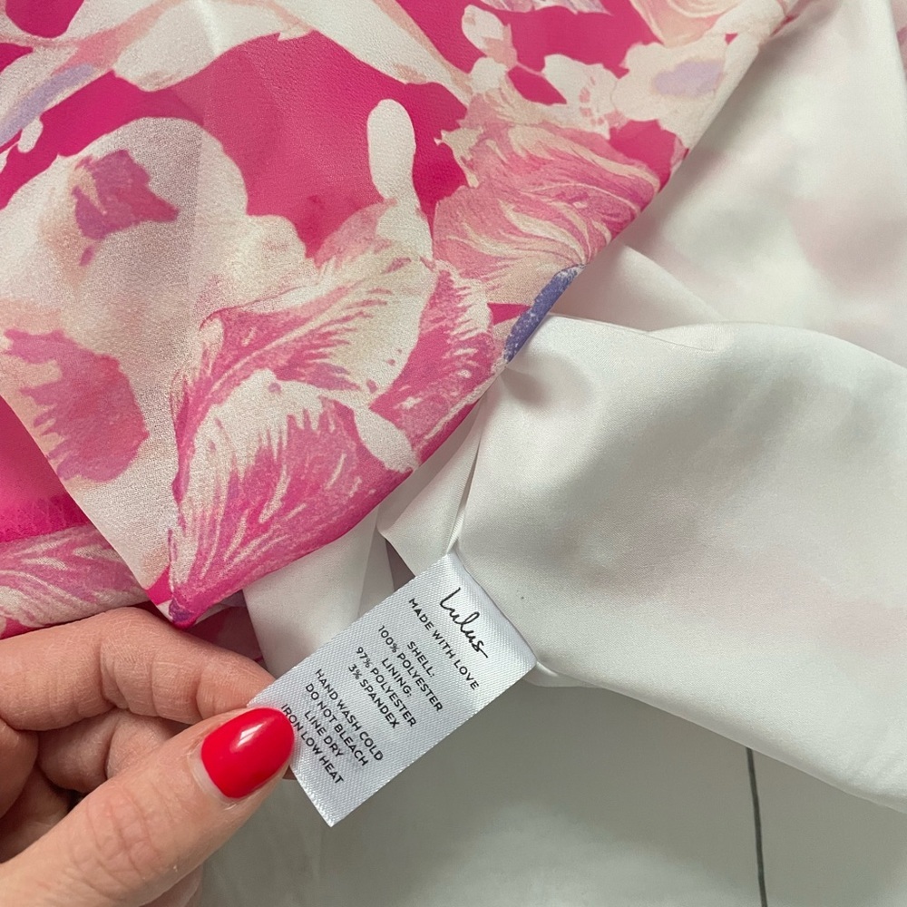 Lulus Radiant Confidence Hot Pink Floral Chiffon Lace-Up Midi Dress - Picture 11 of 11